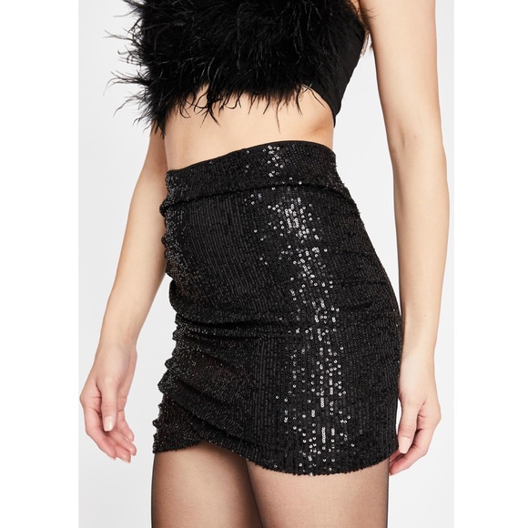 Black Sequin Mini Wrap Skirt - Picture 2 of 8